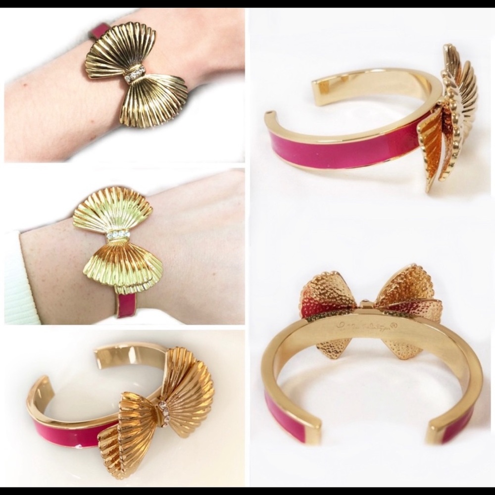 Lilly Pulitzer Pink Bow Gold Tone Cuff Bracelet - Picture 2 of 7